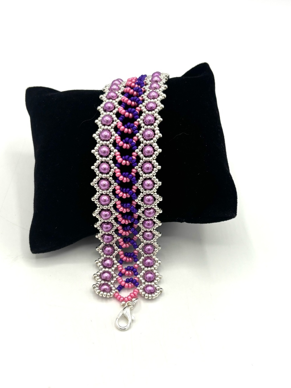 Hand Crafted Beaded Pink & Purple Multi-Row Bracelet
